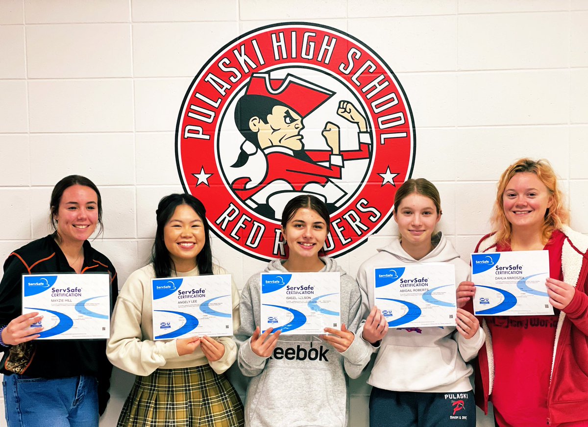We have 5 new <a href="/ServSafe/">ServSafe</a> Manager certifications, earning <a href="/FoxValleyTech/">Fox Valley Technical College</a> &amp; <a href="/NWTC/">NWTC</a> college credit &amp; becoming valuable members of the foodservice industry <a href="/PCSD_PHS/">Pulaski High School</a> <a href="/pcsd/">Pulaski Community School District</a> #RaiderStrong <a href="/ProStart/">ProStart</a>