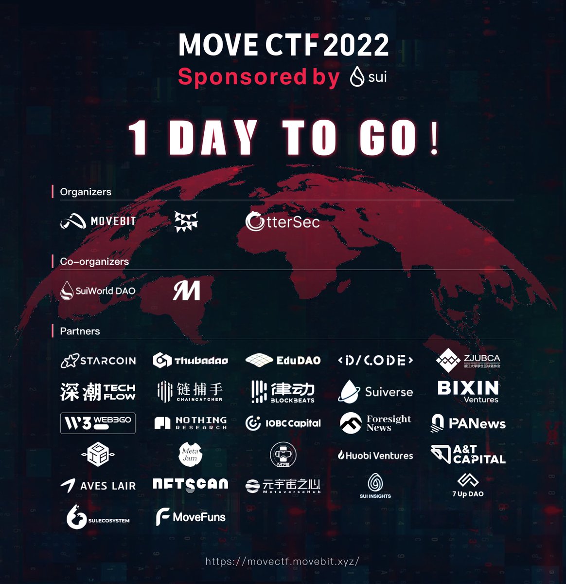 1 day to go the 1st Move CTF (Capture the Flag) security competition sponsored by @SuiNetwork. A sample challenge was prepared for the participants to warm up before the competition started. Log in and go to the challenges page: movectf.movebit.xyz #Sui #MoveLang #ctf