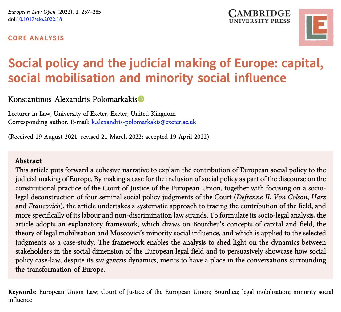 A big thanks to @faheye @Zahn_RL & @TerpanFabien for organising an excellent conference @JMTEUFUTURES! Fascinating papers & chuffed to discuss mine on the contribution of marginalised litigants to legal integration, recently published in @EuropeanLawOpen bit.ly/3Wu2iZM