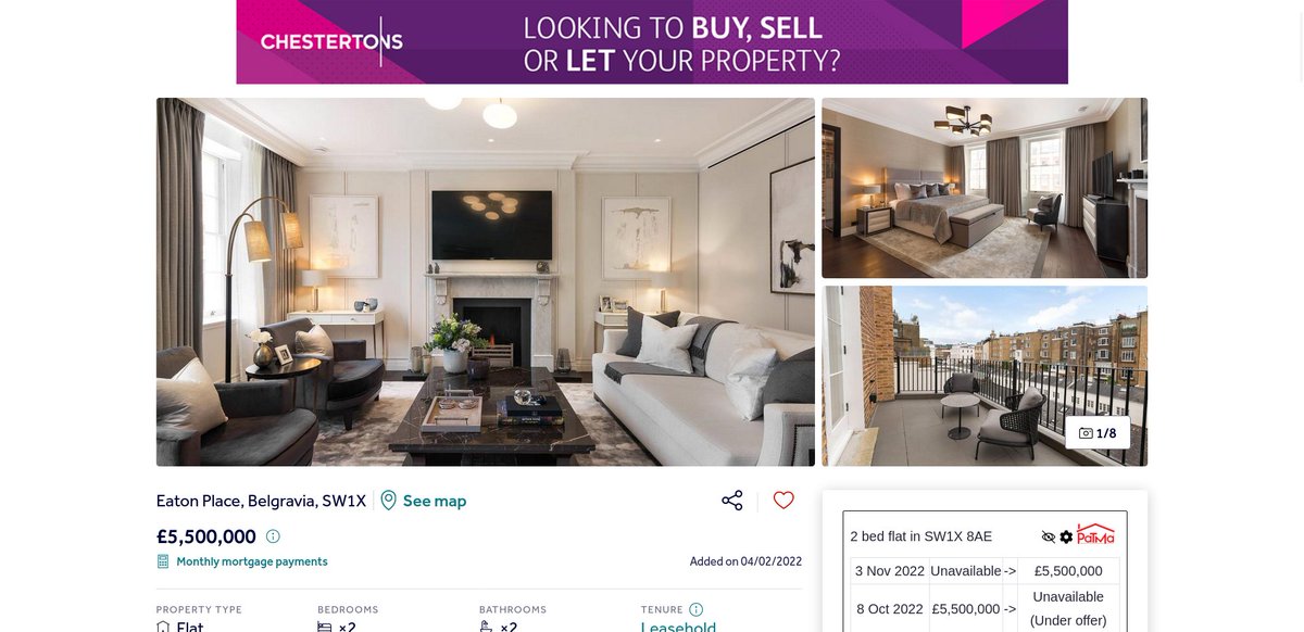 £5.5m for a flat in London? Well someone decided against it, after a month off the market it's now back... bit.ly/3hcRkHK