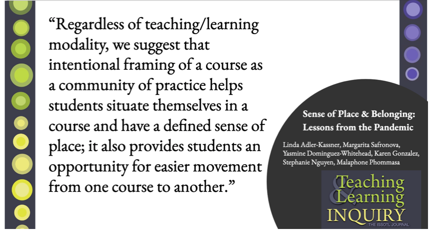 Teach&Learn Inquiry (@tli_issotl) on Twitter photo In this recent article published in the <a href="/TLI_ISSOTL/">Teach&Learn Inquiry</a>, @ladlerka, Safronova, Dominguez-Whitehead, Gonzalez, Nguyen, and Phommasa explore students' experiences of space and belonging during the ongoing COVID pandemic.
@ISSOTL journalhosting.ucalgary.ca/index.php/TLI/… In this recent article published in the <a href="/TLI_ISSOTL/">Teach&Learn Inquiry</a>, @ladlerka, Safronova, Dominguez-Whitehead, Gonzalez, Nguyen, and Phommasa explore students' experiences of space and belonging during the ongoing COVID pandemic.
@ISSOTL journalhosting.ucalgary.ca/index.php/TLI/…