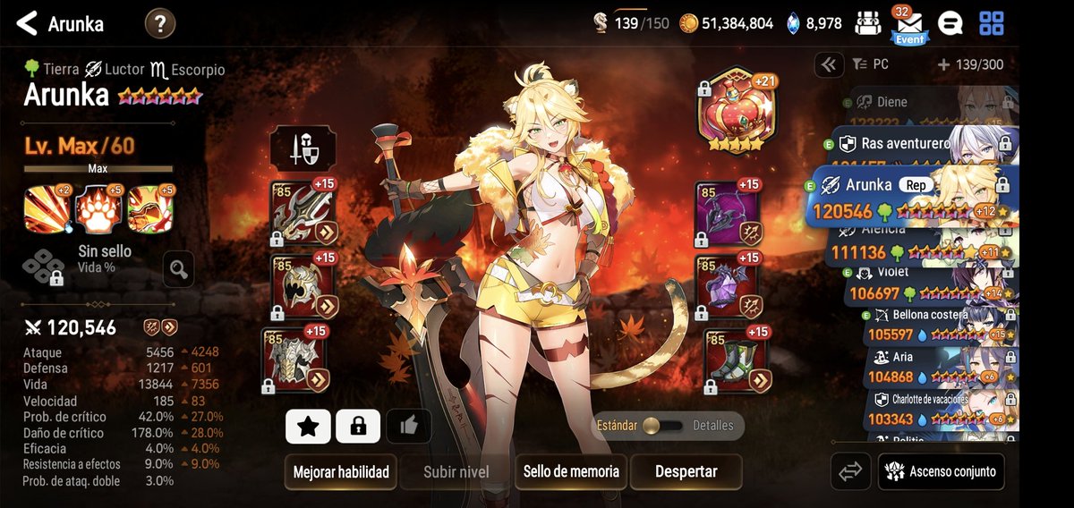 rimurutempest4k's tweet photo. Reforjando todas más piezas se va a 6200 de atk va quedando bien 🧐
#epicseven #epic7 #arunka https://t.co/0me2AujJ0b
