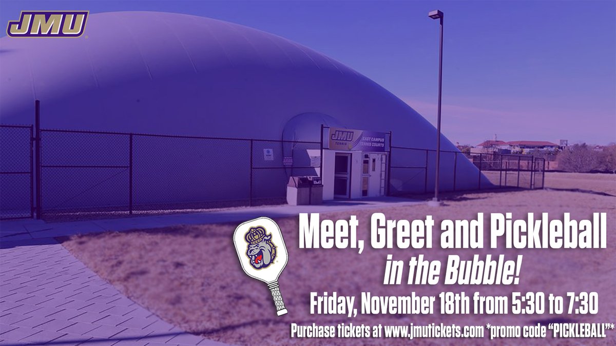 JMUMTennis's tweet photo. Kick off Letterwinner Weekend by joining the tennis programs on Nov. 18 for our inaugural Pickleball Fundraiser at East Campus Tennis Courts.

Registration ➡️ $20
🎟 https://t.co/HbQb9sPOO2

#GoDukes | @JMUDukeClub https://t.co/bsyEFp3FjD