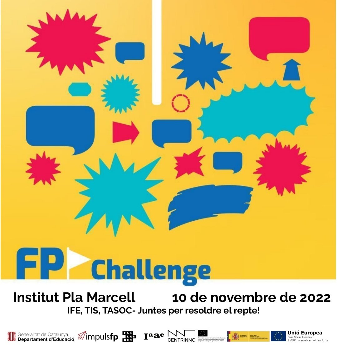 AnitsircCribot's tweet photo. Al Pla Marcell acceptem el repte! IFE, TASOC i TIS juntes amb l'FP Challenge. 10 de novembre, t'ho perdràs?? @INS_Pla_Marcell @fpcatalunya @educaciocat @catfp @impulsfp @fablabbcn @CentrinnoEU #FPChallenge #campamentinnovacio #centrinnoeu https://t.co/jg9VKceWjj