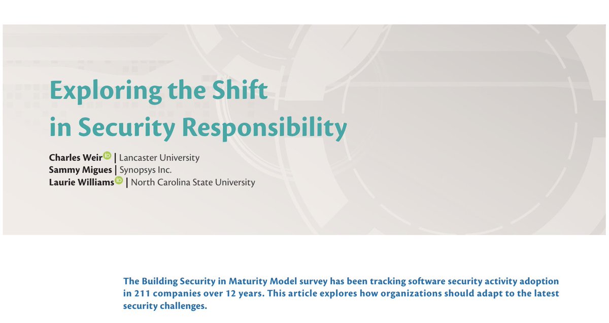 Curious how businesses have been adopting cyber security activities over the years? Read this piece by Charles Weir, Sammy Migues and <a href="/lauriewilliams/">Laurie Williams</a>:

computer.org/csdl/magazine/… 
<a href="/ComputerSociety/">IEEE Computer Society</a>
#IEEECS