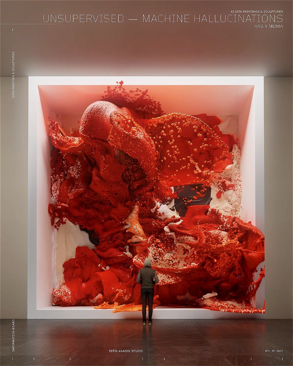This will be one of the first examples of an AI Data Sculpture that, in realtime, infinitely dreams MoMA’s art collection by using <a href="/nvidia/">NVIDIA</a>’ s DGX AI Super Computer with inputs from vision, sound and climate sensors with custom software that we developed for this dynamic NFT work!