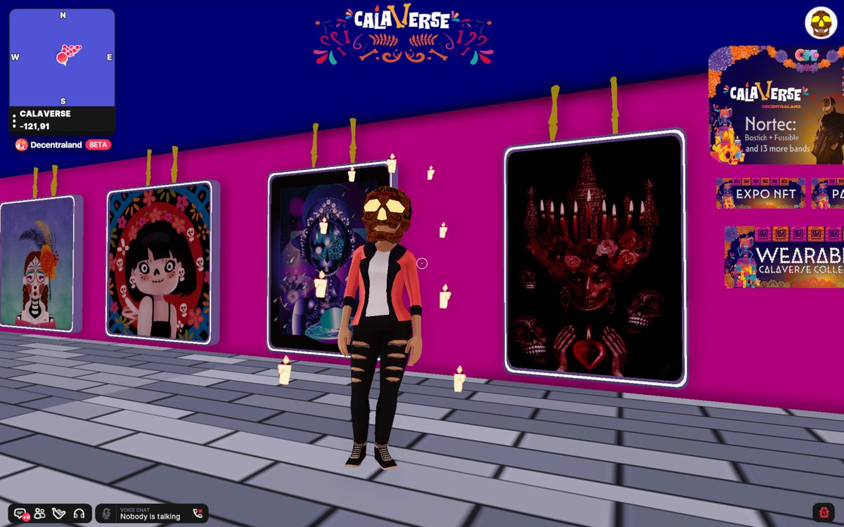 ¡¡Cómo disfruté anoche en la exhibición NFT que hemos curado para @calaverse_cmtv!! 😍

Aún tienes unas horas más para verla antes de que cambie a otra exhibición 🖼️

Y habrá de nuevo música en directo, juegos, POAPs y ¡mucho más!

¿Te vienes?💀
events.decentraland.org/event/?id=dbae…