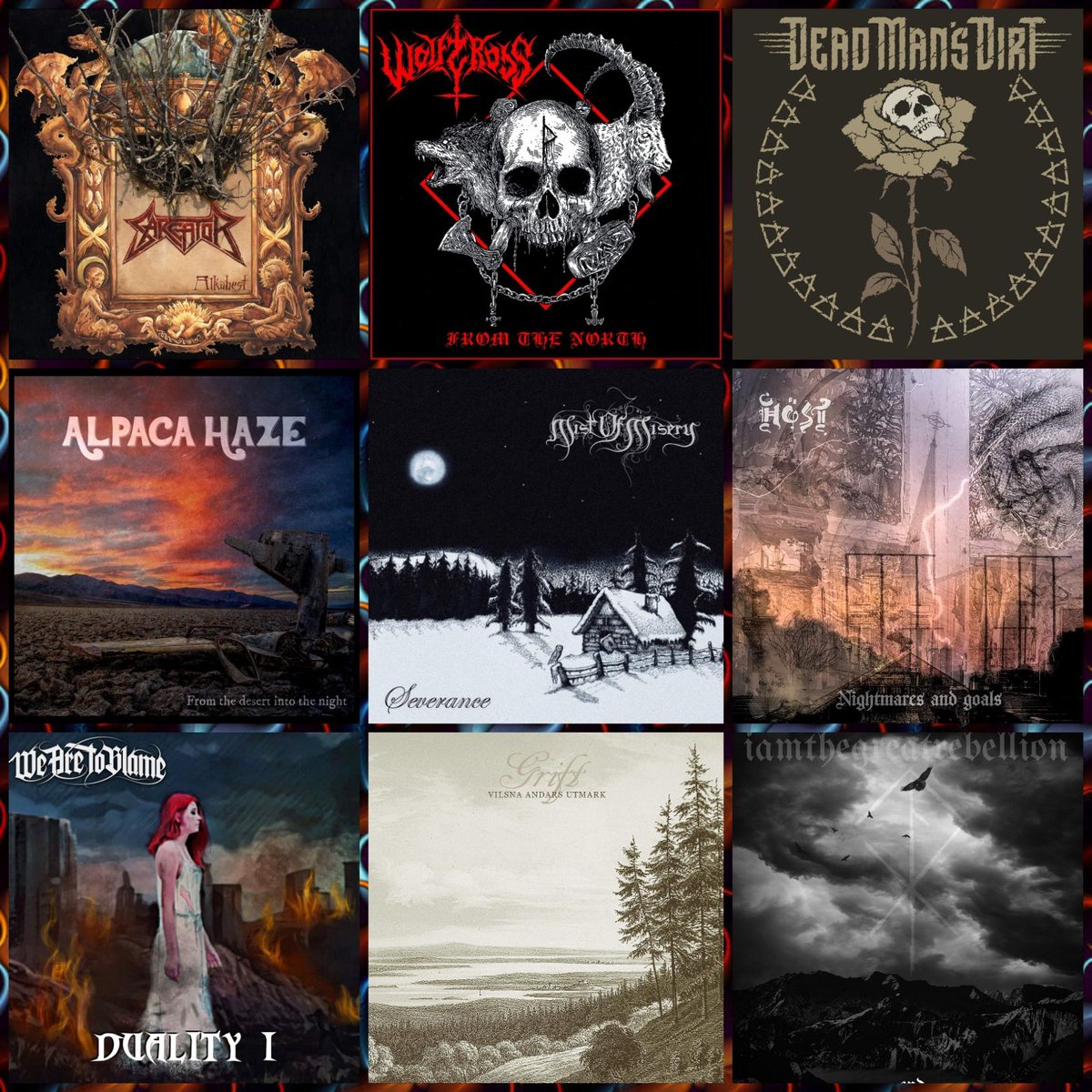 Vegmarg's tweet photo. NEW RELEASES THIS WEEK! #Sarcator #Wolfcross #AlpacaHaze #DeadMansDirt @MistofMisery #Höst #Wearetoblame #Grift #Iamthegreatrebellion 🇸🇪🔥 https://t.co/GaGcv0X44E