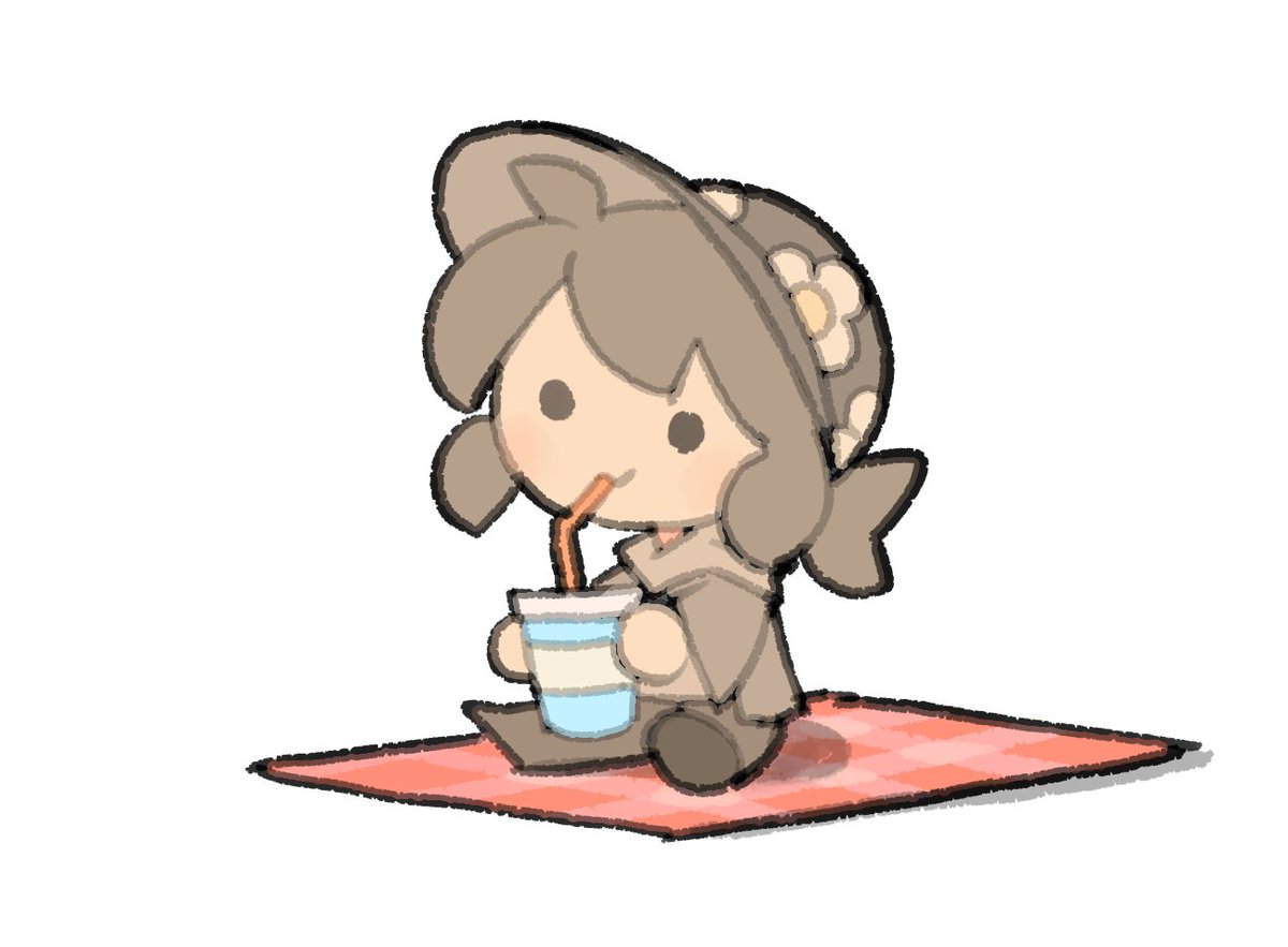 1girl drinking straw chibi solo drinking white background simple background  illustration images
