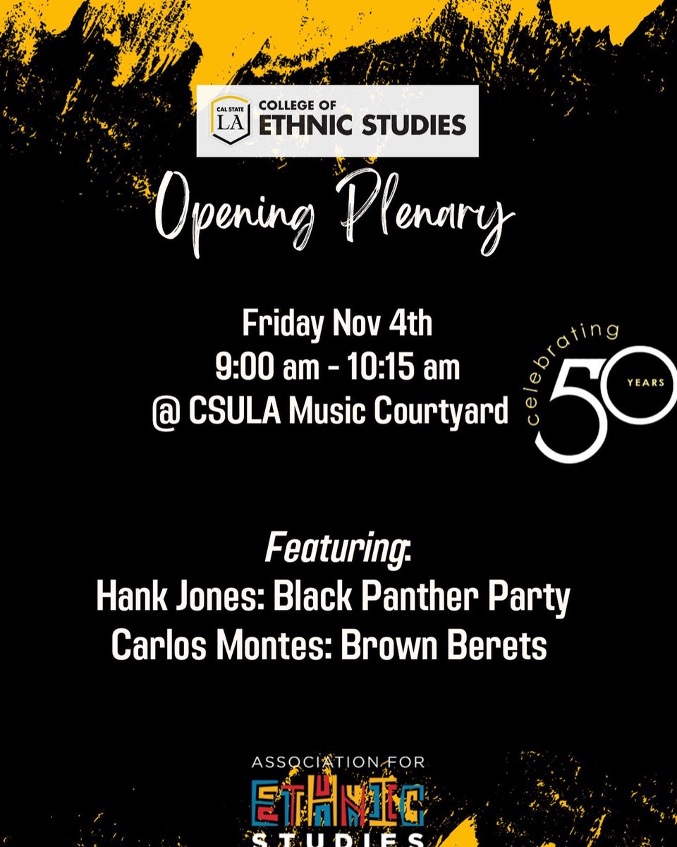 DocMellyMel's tweet photo. Last night was EPIC! Today promises to be epic-er!
Join the 50th anniversary conference of the Association for #EthnicStudies at @calstatela’s College of Ethnic Studies. @EthnicStudiesLA @PanAfricans @cls_calstatela @csulb_bsu @CSULABSU @MEChAdeCSULA @csula_cfa @BLMLA https://t.co/v0qSy8ZTOm