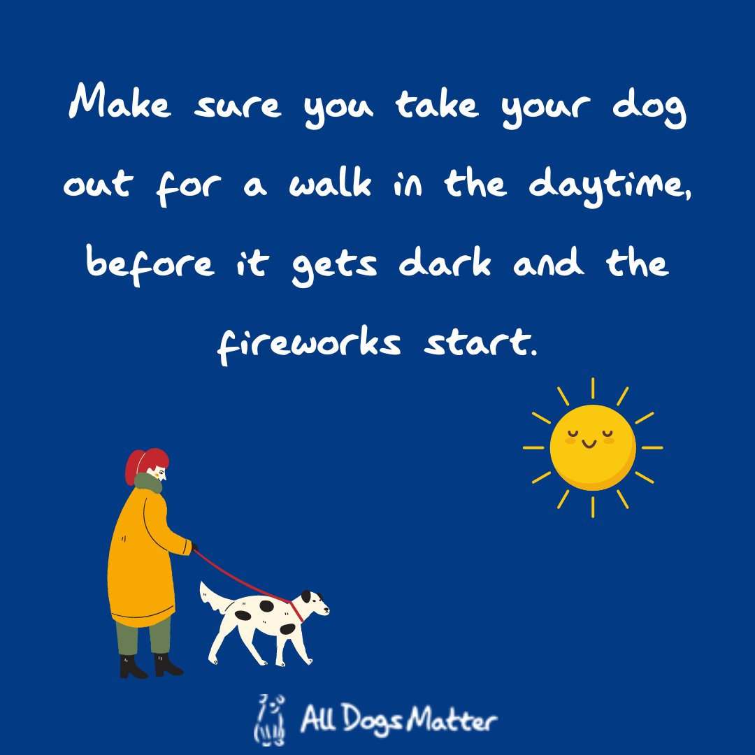 AllDogsMatter's tweet photo. Keep your dog safe during fireworks 🎇 🐾
This can be a scary weekend for dogs who are triggered by the noise of fireworks. Here are our top tips on keeping your dog safe this bonfire night. 🔥
#dogsafety #fireworksanddogs #keepdogssafe https://t.co/el4IrQY753