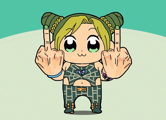 ポプテピ方式のフィンガー『くたばりやがれ』をする徐倫ちゃん#jojo_anime#ポプテピピック 