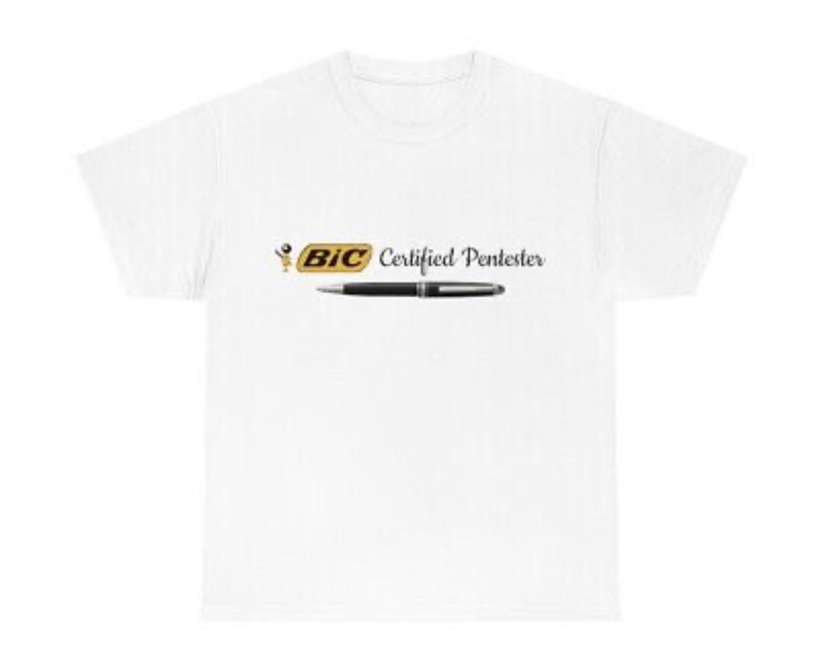 Funshirts5's tweet photo. Do you get it? Cyber people out there!
#pentesters #funshirts #tshirtdesign #bic https://t.co/KKfDa3BcZ1 https://t.co/NSRDeLSNQK