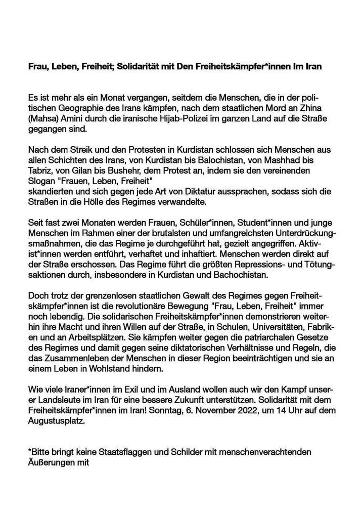 luna_le's tweet photo. Internationale Solidarität mit den Freiheitskämpfer*innen im #Iran! #JinJiyanAzadi
Demonstration Sonntag, 6.11. 14:00 in #Leipzig #le0611 https://t.co/fObwh6oV9r