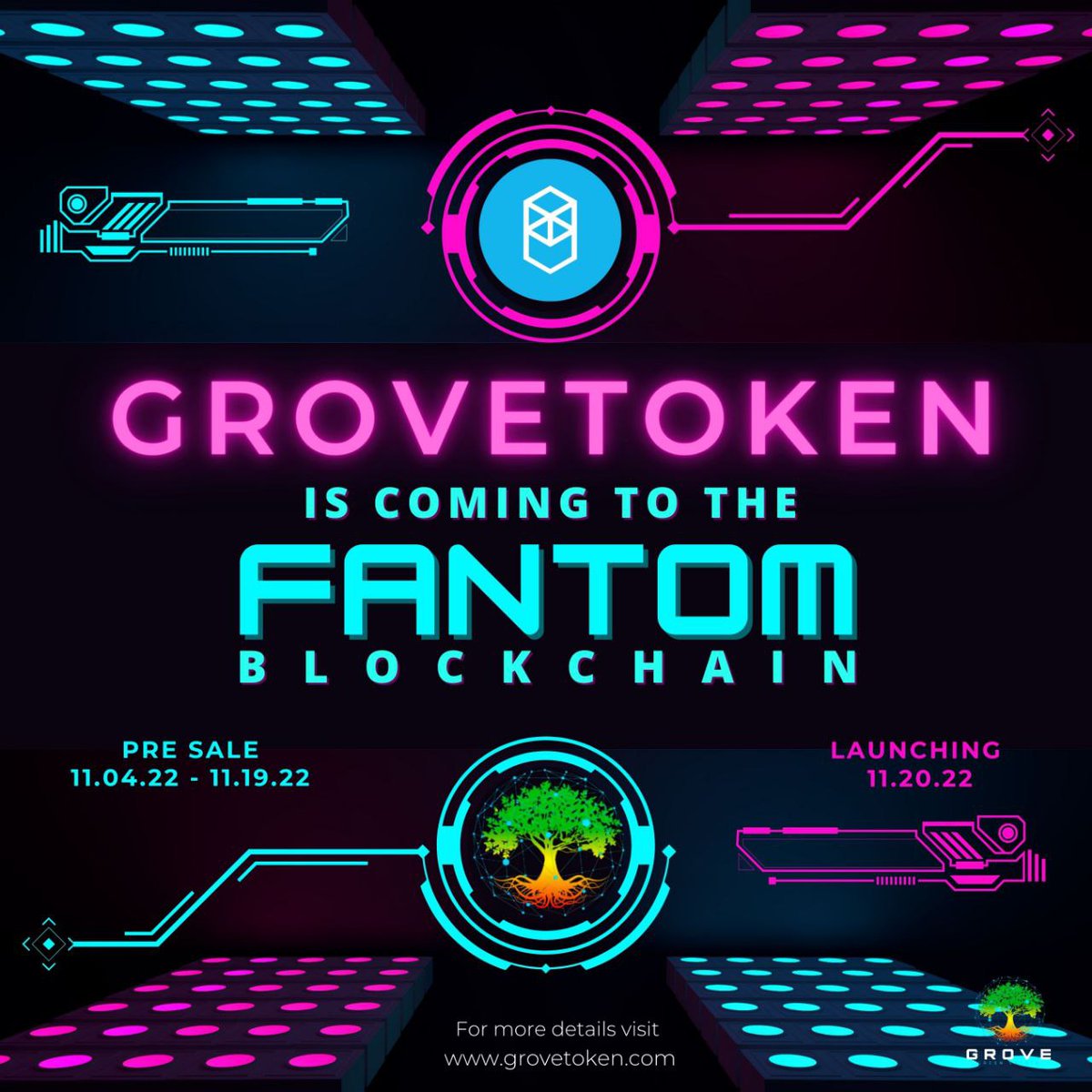 GroveToken's tweet photo. GroveToken is coming to the Fantom Blockchain! 

Presale applications are now open!
Please check the link in John's tweet below!

We go live 20th November!
#GroveToken #GroveGreenArmy #FantomBlockchain #Crypto https://t.co/cH5XWUAho8