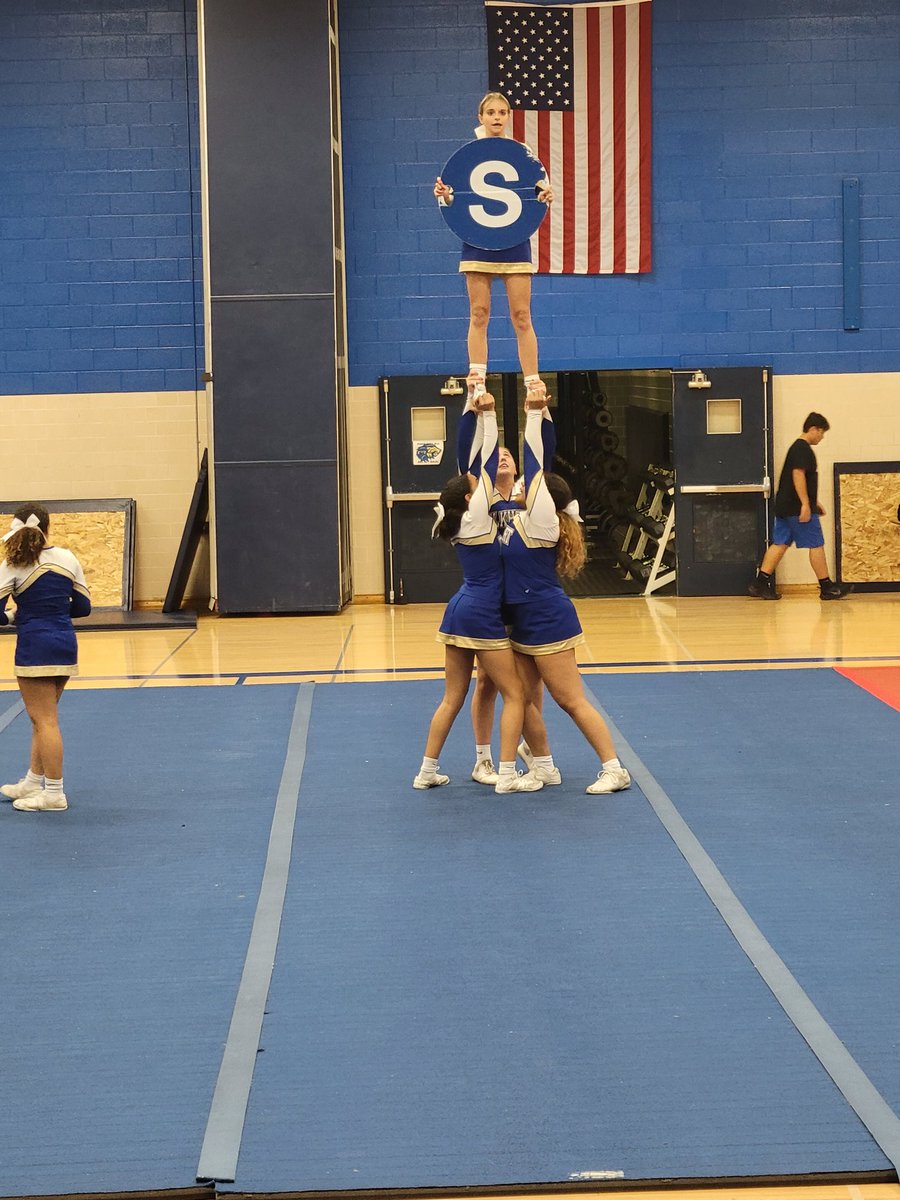 Getting warmed up for the Showcase performance of our state qualifying competition cheer team.  Let's go!