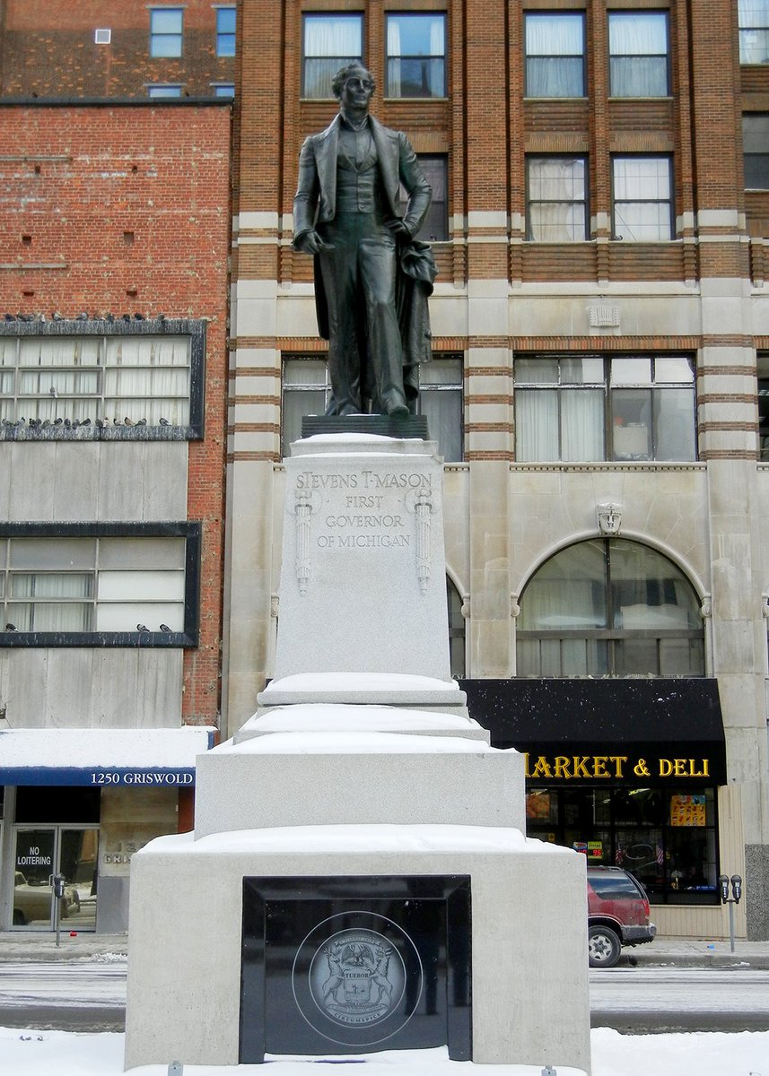 letsseedetroit's tweet photo. In 1831, Stevens T Mason became Secretary of the Territory of Michigan at the age of 19. He successfully petitioned Congress to declare Michigan a state and in 1834 he became the youngest governor at age 22. His statue is in Capitol Park. #detroit #detroittours #letsseedetroit https://t.co/KTx2PF9vhL