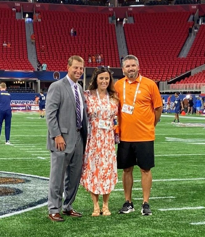 ClemsonMGT's tweet photo. Congratulations to Hope Parnell, Senior Lecturer in our department, for being chosen as Professor of the Game for @ClemsonFB's 2022-2023 season opener against Georgia Tech at the Mercedes-Benz Stadium in Atlanta, Georgia.

#clemsonuniversity #clemsonmanagement https://t.co/cB3fbtkmYW