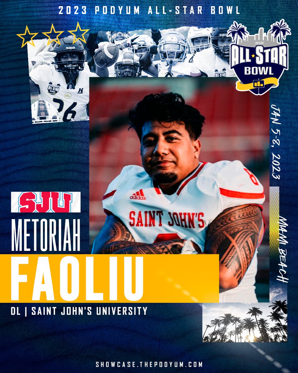 🚨 𝗖𝗢𝗡𝗙𝗜𝗥𝗠𝗘𝗗 🚨

Defensive Lineman <a href="/metoriah93/">metoriah faoliu</a> from <a href="/SJUFootball/">Johnnie Football</a> has accepted the invitation to compete at the 2023 Podyum All-Star Bowl! See you in Miami!

showcase.thepodyum.com

#EarnYourLevel #CollegeAllStar #FootballShowcase #ProFootball #NFL #CFL #XFL #USFL