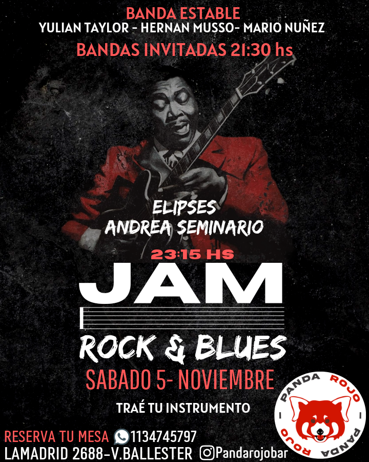🔴 SÁBADO 5 NOVIEMBRE, EN Z.NORTE JAM ROCK &amp; BLUES  (Lamadrid 2688 - V.Ballester) ENTRADA LIBRE Y GRATUITA.
Venite a tocar con nosotros o a escuchar un poco de música👇🏻.