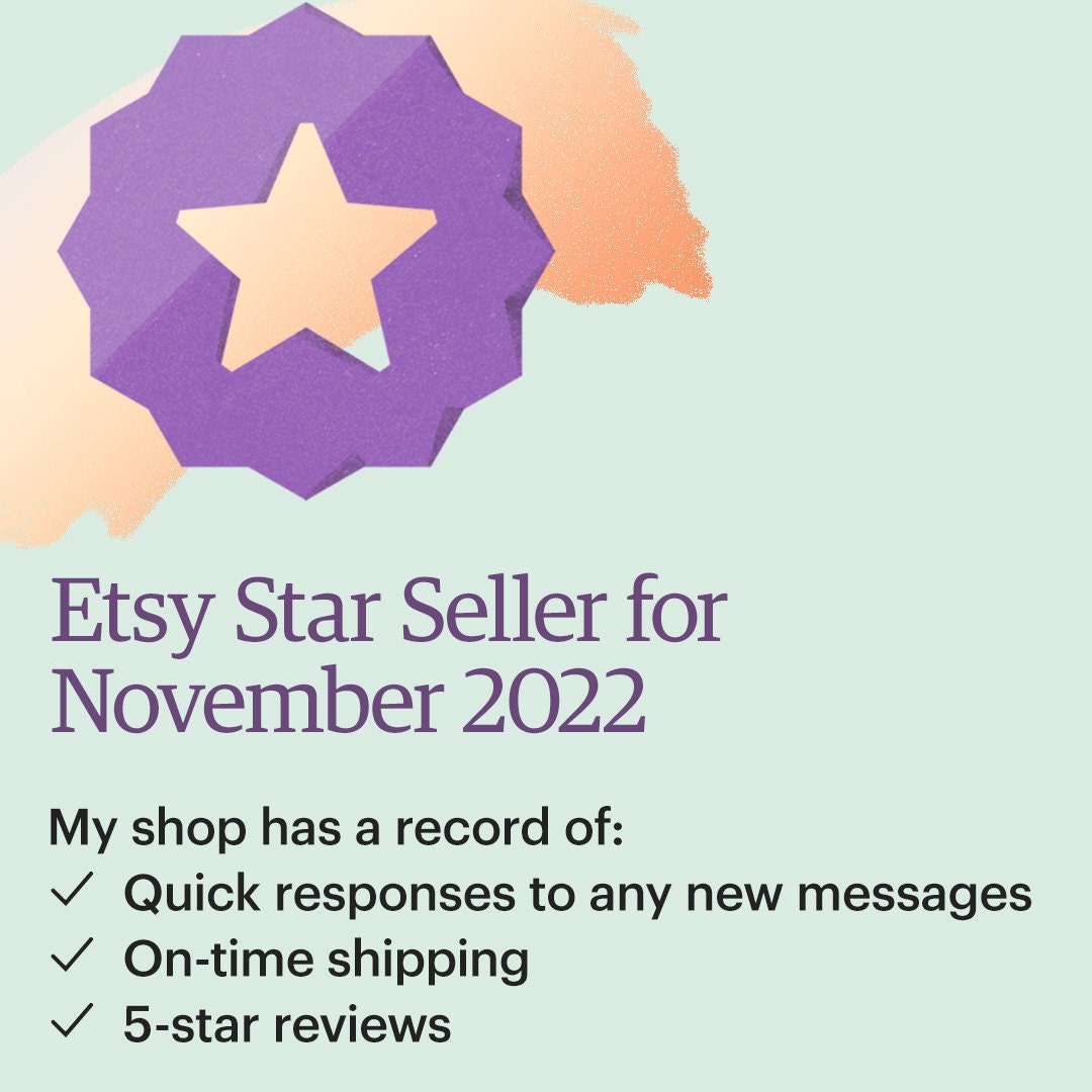 I’m a Star Seller on Etsy this month! That means you can purchase from my Etsy shop knowing I have a record of providing an excellent customer experience. etsy.me/3DYYl8b #EtsyStarSeller