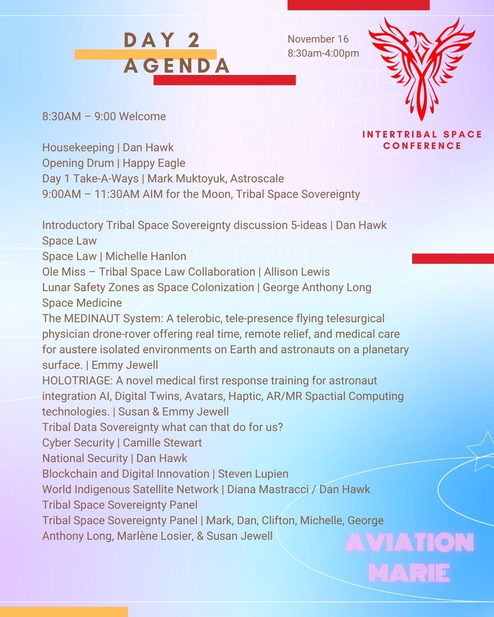 mpgron's tweet image. Aviation Marie is honored to moderate the SpacePort Panel at the Intertribal Space Conference. We will be talking to a diverse group of space professionals working today to operate and expand future spaceports. Did you know about the high demand for launch and testing facilities?