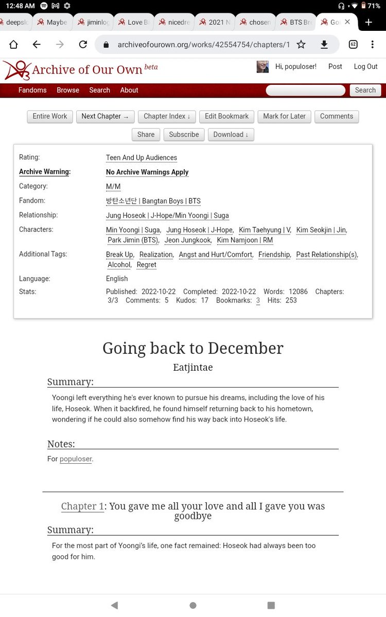 faye⁷ 🫶 (@_jiminschubs) on Twitter photo finally got around to read my wonderful gift from <a href="/eatjintaetae/">Eatjintae</a> 💜😭✨ (in participation of <a href="/bangswiftfest/">bangswift fest (closed)</a>) thank you so much!!! it's everything i wanted!!
& did i really listen to back to december while reading it & caused me unnecessary pain? ABSOLUTELY.
archiveofourown.org/works/42554754… finally got around to read my wonderful gift from <a href="/eatjintaetae/">Eatjintae</a> 💜😭✨ (in participation of <a href="/bangswiftfest/">bangswift fest (closed)</a>) thank you so much!!! it's everything i wanted!!
& did i really listen to back to december while reading it & caused me unnecessary pain? ABSOLUTELY.
archiveofourown.org/works/42554754…