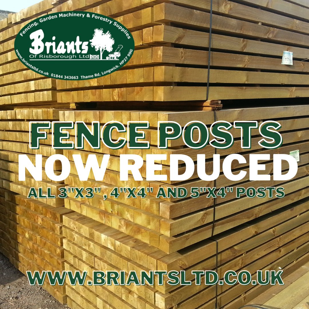 ***PRICE REDUCTIONS***

Breaking away from the trend of material costs increasing. All 3"x3" , 4"x4" and 5"x4" fence post prices have been cut with immediate effect.

Closeboard fencing materials also reduced.

Visit us at briantsltd.co.uk .

#landscaping #buylocal