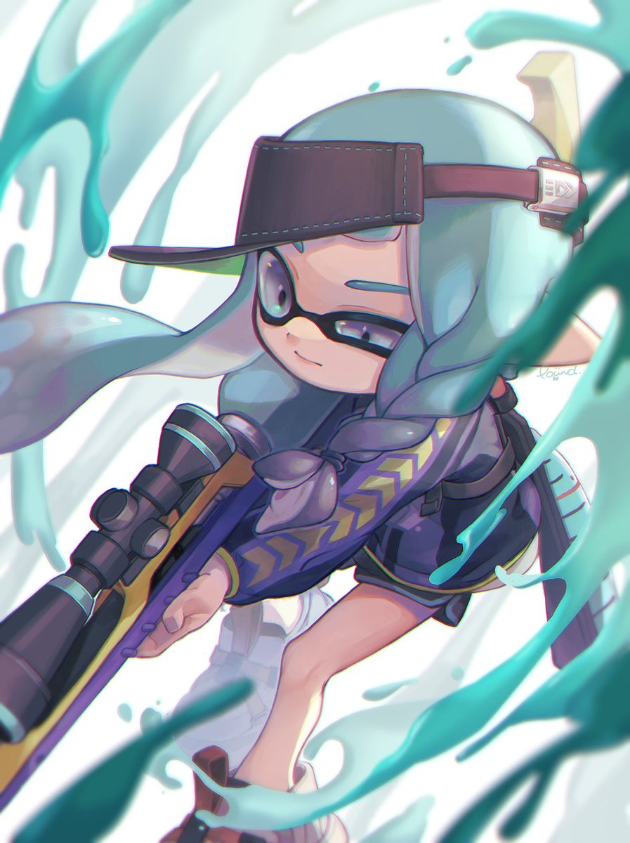 inkling ,inkling girl 1girl solo tentacle hair braid weapon holding holding weapon  illustration images