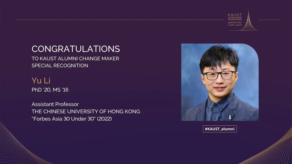 Congratulations to our 2022 KAUST Alumni Change Maker, Special Recognition, Dr Yu Li #KAUST_alumni