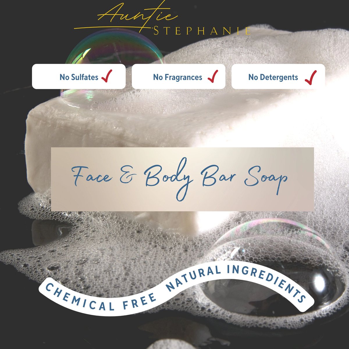 AuntieStephani3's tweet photo. Want simple solutions to sensitive skin? Our Natural Face &amp; Body Bar is the perfect product. Our recipe is: natural, kosher, vegetable &amp; plant-derived, sustainably harvested, &amp; pH balanced of 8-10. It's even safe for infants. #AuntieStephanie #BlackGirlMagic #BlackOwnedBusiness https://t.co/x0IvAnUWA0