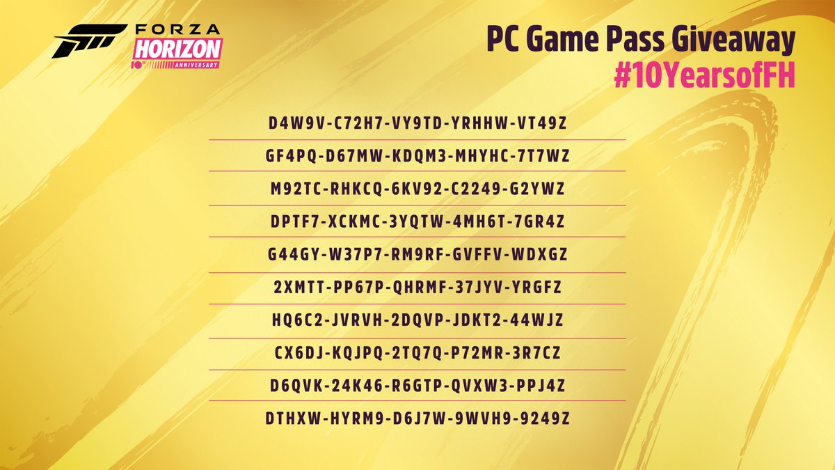 ForzaHorizon's tweet photo. There's no better way to wrap up #10YearsofFH than with some codes from our friends at @XboxGamePassPC, just in time to experience enhanced DLSS, FSR and DXR with our latest update! https://t.co/NiaIULsh1b