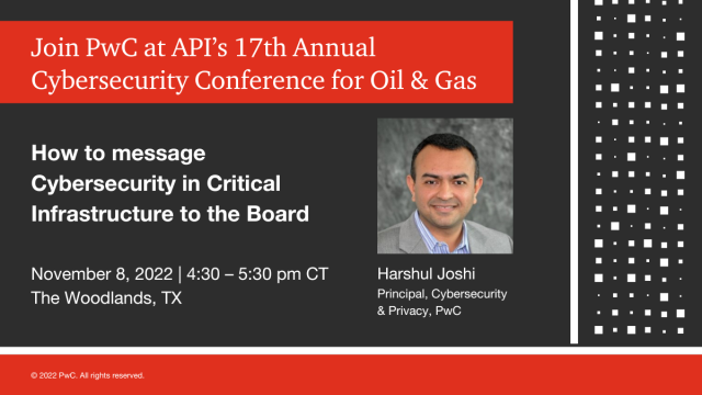 rlstephens's tweet photo. PwC is proud to be a sponsor at API’s 17th Annual Cybersecurity Conference for Oil &amp; Gas. https://t.co/rXEya9kb9K https://t.co/1dPzk8VYkV