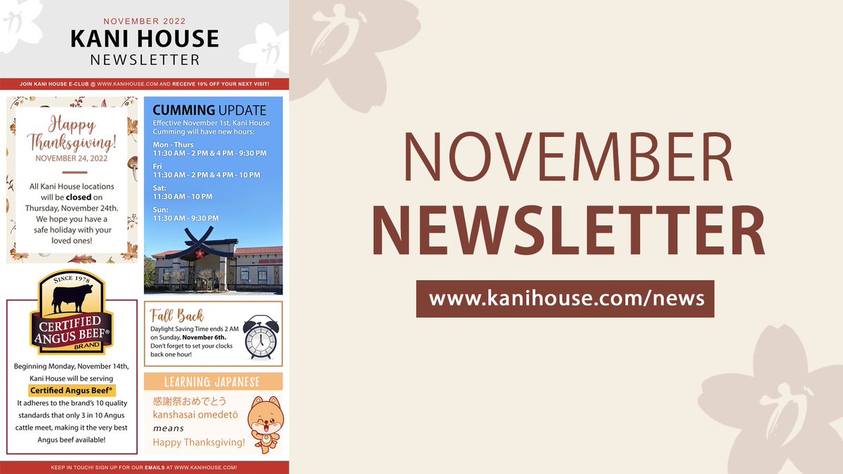 It's #November! Check out what's happening at Kani House this month including #thanksgiving hours, Certified Angus Beef, and more #metroatl