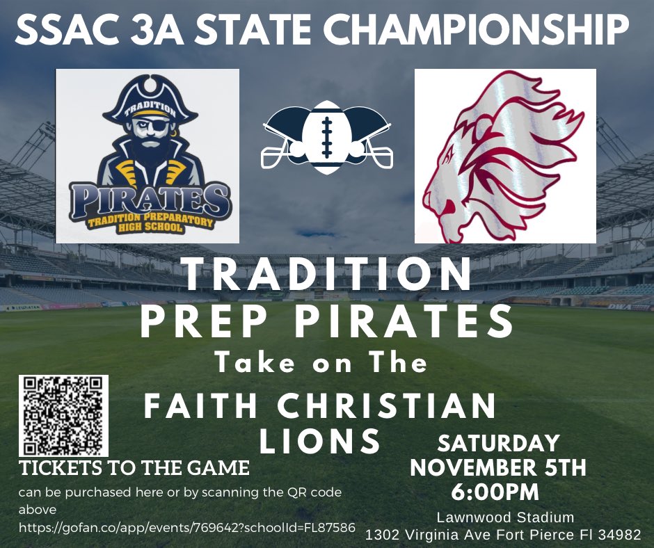 TradPrepfb's tweet photo. Our Varsity Boys Football Team will be playing this Saturday evening at Lawnwood Stadium in Fort Pierce at 6:00 come on out and cheer on our boys!!!
🏴‍☠️🏴‍☠️ALL PIRATES NEEDED 🏴‍☠️🏴‍☠️ https://t.co/6Sdt8trHwp
