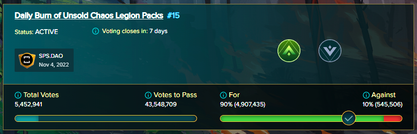 Governance proposal to start burning Chaos packs is officially up for vote! #Splinterlands