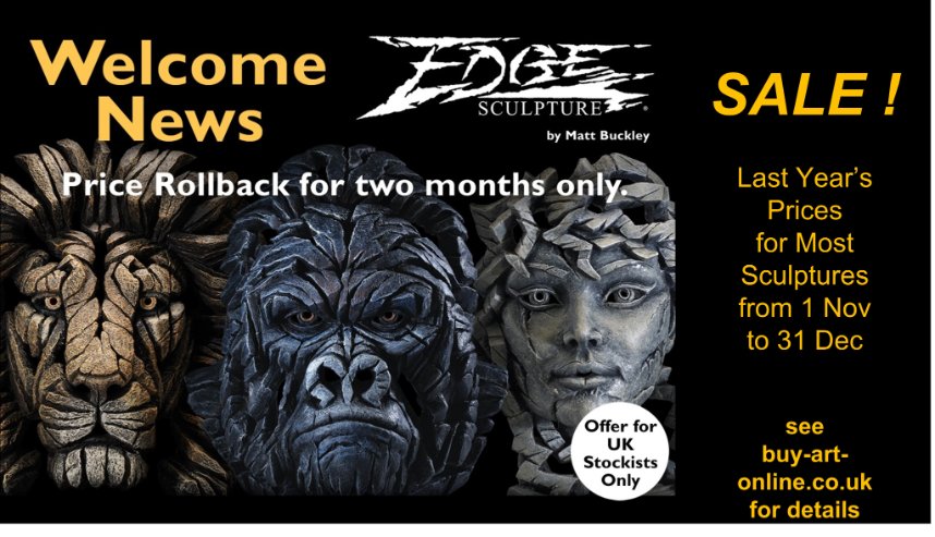 BuyArtOnlineUK's tweet photo. Sale of Edge Sculpture ! 
Prices reduced to those of last year until the end of Dec on most sculptures. (excludes sculptures released in 2022)
See website for details ... https://t.co/Xf90gYLUtr
#EdgeSculpture #MattBuckley #PriceRollback #Sale https://t.co/PiEznm4e4L