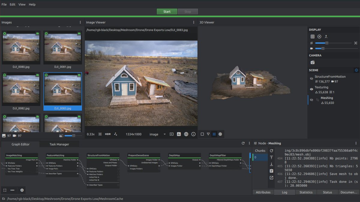 ItsTJFREE's tweet photo. Using a drone and Meshroom to create a 3d scan of a tiny home. With Meshroom you can take multiple photos of an object and create a 3d model. Meshroom is free and open source software. #meshroom #3dscanning #Photogrammetry  #opensource #Blender3d #drone #dronephotography https://t.co/BTmo3oJp5Z