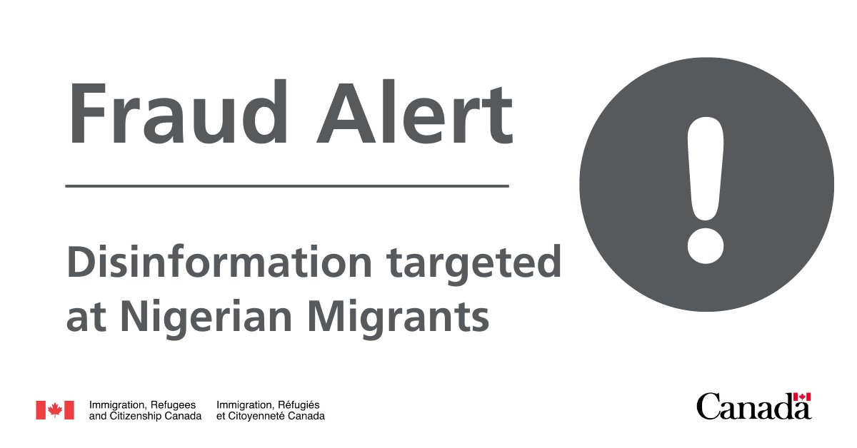 CitImmCanada's tweet photo. Disinformation is circulating which suggests that Canada is welcoming one million immigrants from Nigeria. This is false, and the immigration program referenced does not exist. 

For accurate information on how to immigrate, visit https://t.co/3iuLsx4VZf https://t.co/18O2feVTkD