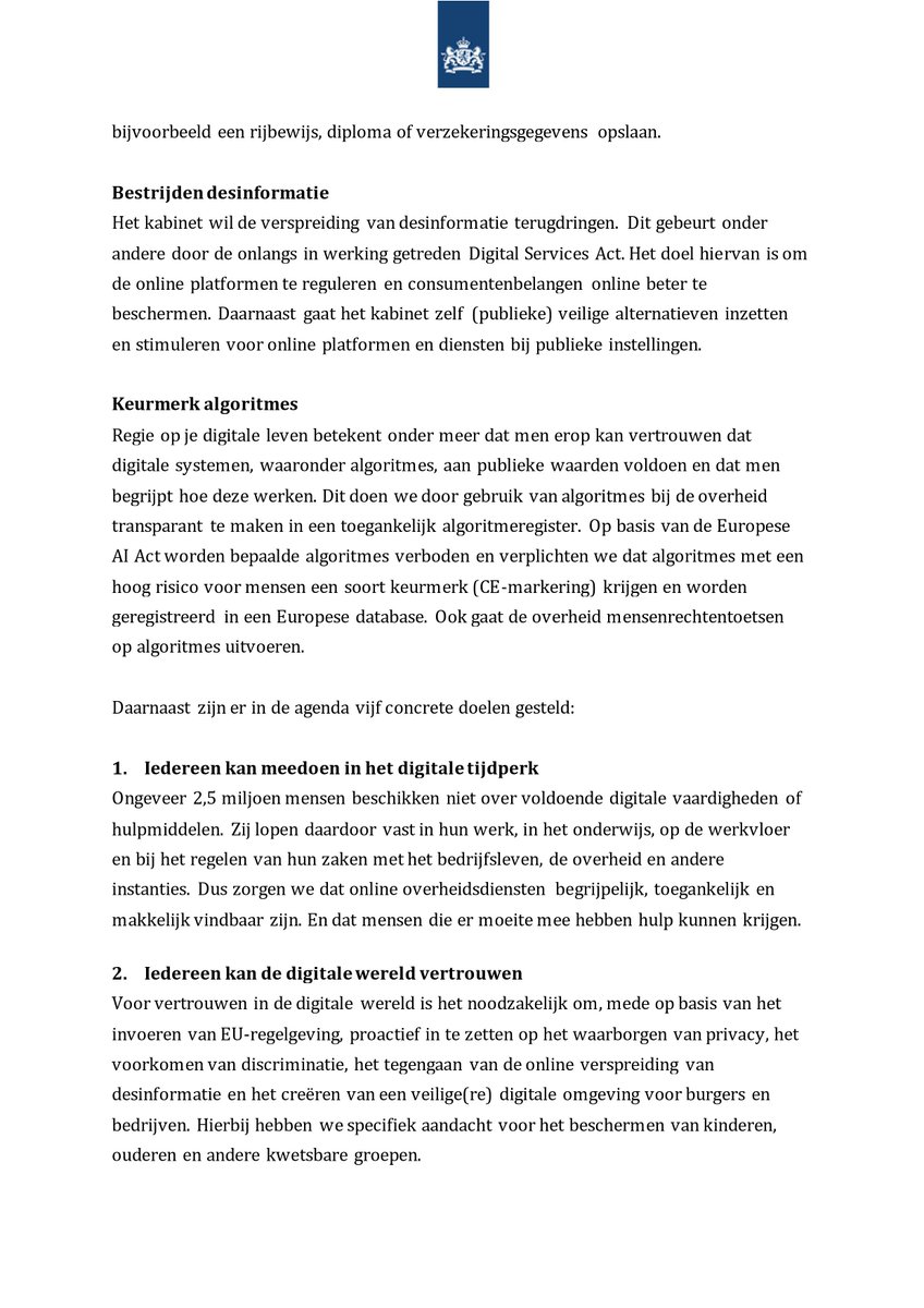 AvHuffelen's tweet image. Vandaag publiceert het kabinet de werkagenda voor een veilige, inclusieve en kansrijke digitale samenleving. De komende tijd zetten we in op digitale vaardigheden, de id-wallet, het bestrijden van desinformatie en het reguleren van algoritmes: nieuwsbzk.nl/2339031.aspx?t…