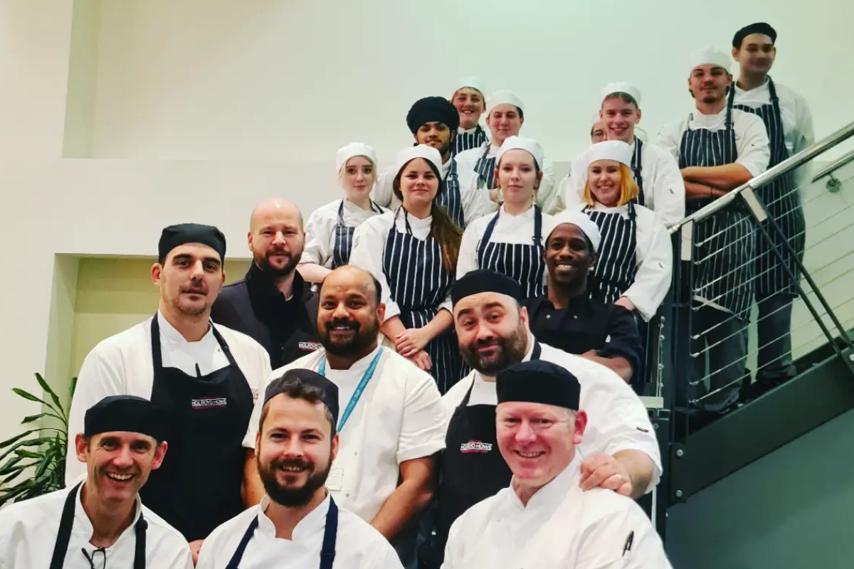 HolroydHowe's tweet photo. ๐จ๐ฝโ๐ณ Concentration was evident @CoBCollege last night where our chefs were delighted to share their #knowledgeandpassion & inspire the next generation.Dishes for the four course #gourmetmenu were prepared & served by the #cateringstudents in the City restaurant. Bravo! #chefskills https://t.co/b53s5839Bk