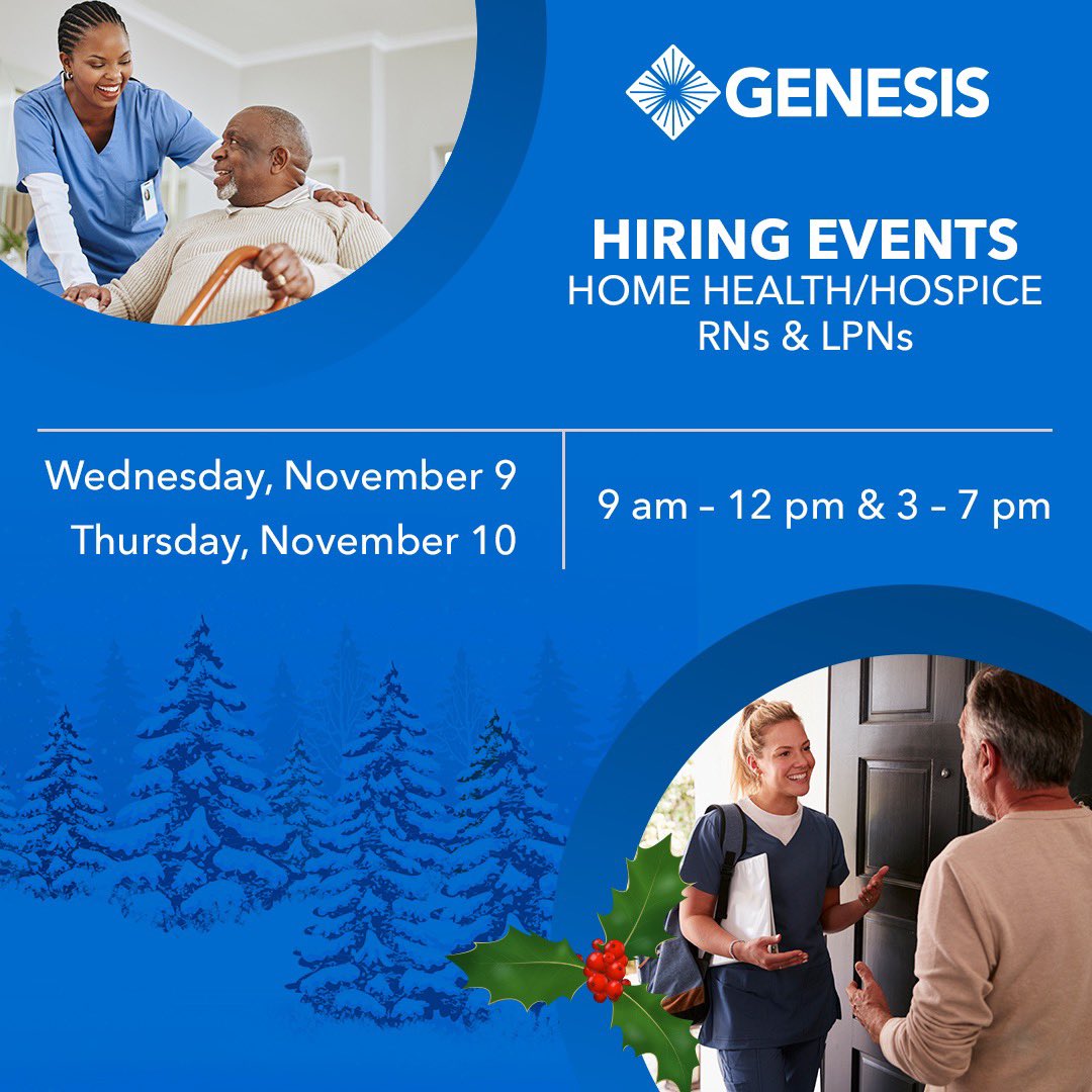 We are hiring RNs & LPNs for Home Health/Hospice. Schedule your interview with hiring managers and receive free admission to the upcoming Festival of Trees for you and your family! 🎄🎁 jobs.genesishealth.com/genesis-0255-f… #HiringEvent #HomeHealth #hospice