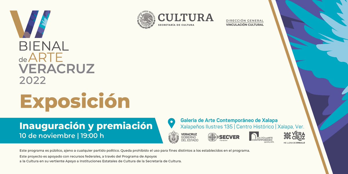 BienalArteVer's tweet photo. Invitamos a la inauguración y premiación del certamen de la #BienaldeArteVeracruz 2022 | Sexta emisión el próximo jueves 10 de noviembre a las 19:00 h, en las instalaciones de la @GACXalapa. https://t.co/XEtfvySP9q