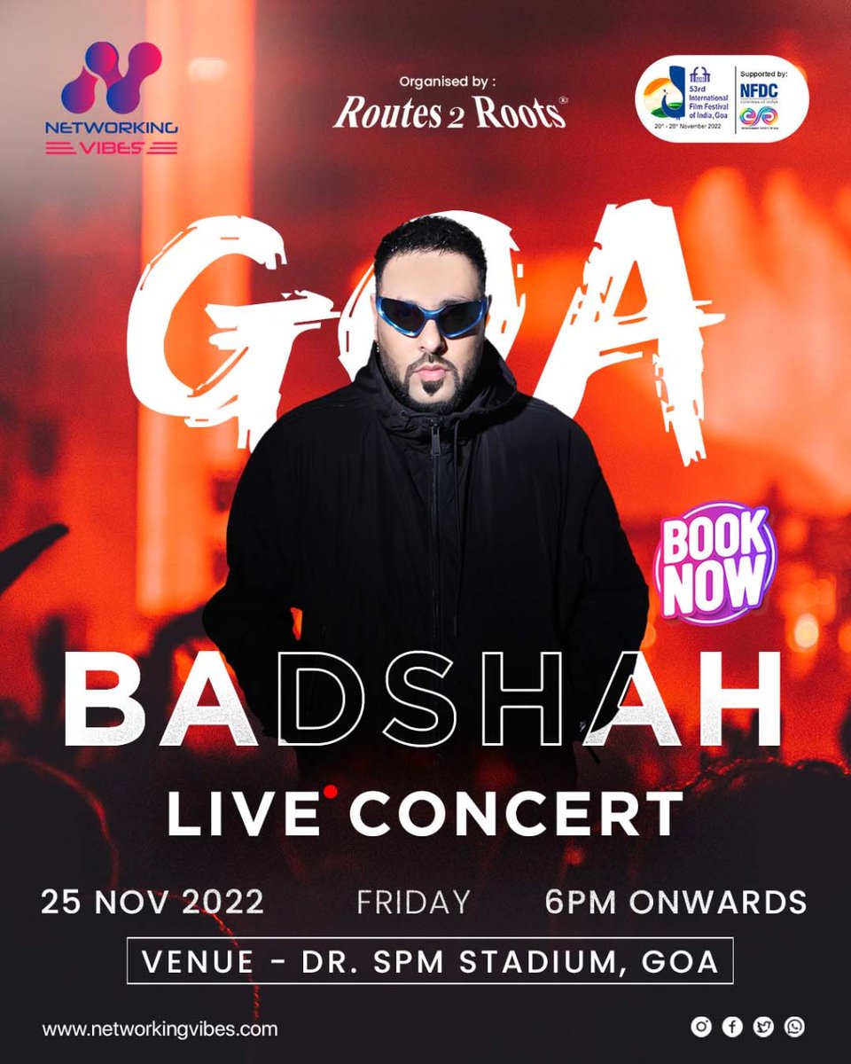 VibesNetworking's tweet image. Be a part of the 53rd IFFI 2022 Goa, Be a part of the Badshah's Live Concert, Book your Tickets now on early bird discount from the Link-
networkingvibes.com/buy-ticket#tic…
#badshahliveconcert #IFFI2022 #networkingvibes #ticketonsale