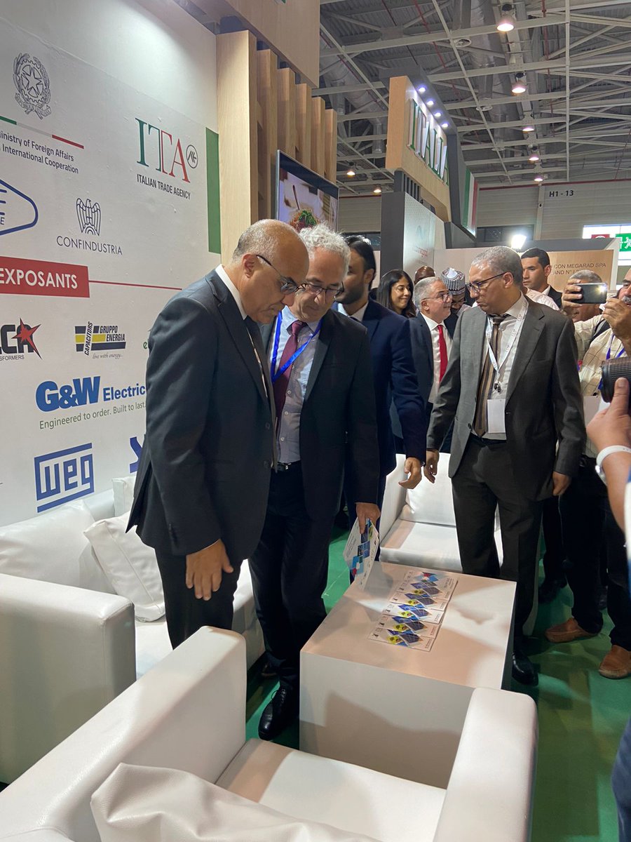 ItalyinMorocco's tweet photo. L'Italie participe au Salon #EnerEvent avec un pavillon organisé par l'@ITAtradeagency à Casablanca. Nous remercions S.E. le Ministre @MiraouiOfficiel🇲🇦 pour sa visite, ainsi que toutes les sociétés 🇮🇹 et @FENELEC_MAROC pour avoir renforcé les liens commerciaux bilatéraux 🇮🇹🇲🇦 https://t.co/jGgIkkFmg0