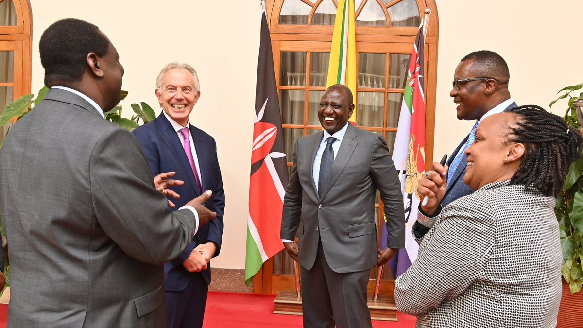 Office of the Prime Cabinet Secretary (@office_pcs_ken) on Twitter photo This formed part of our discussion at State House, Nairobi, where I joined H.E President <a href="/WilliamsRuto/">William Samoei Ruto, PhD</a>
during a meeting with former British Prime Minister Tony Blair, who is also the executive chairman of the Tony Blair Institute for Global Change. This formed part of our discussion at State House, Nairobi, where I joined H.E President <a href="/WilliamsRuto/">William Samoei Ruto, PhD</a>
during a meeting with former British Prime Minister Tony Blair, who is also the executive chairman of the Tony Blair Institute for Global Change.