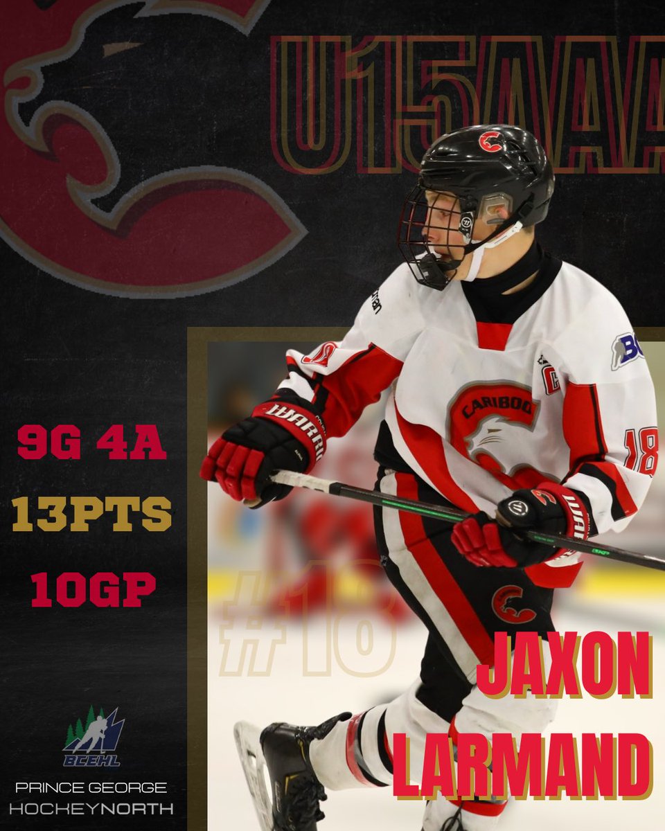 Prince George B.C. product Jaxon Larmand has been on a tear for the U15 AAA Cariboo Cougars this season. Last seasons Jaxon had 11 points in 29 games played, this season he has 13 points in 10 games played. That is huge progress in his development as a player! 💯

#HockeyNorth