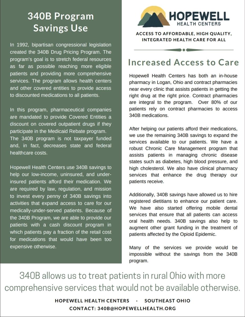 This one-pager describes the #340B Program and how we use the program to help vulnerable Ohioans! #340BThankful #protect340B #30YearsOf340B