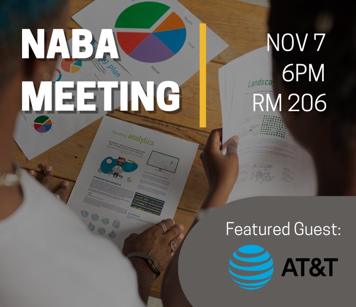 Start your week with a meeting with AT&amp;T. AT&amp;T Inc is the world's largest telecommunications company’s opportunities for students pursuing a business career? Come out this Monday, Novemeber 7, at 6pm. Meet us in room 206, in Cornell Hall, to learn more!