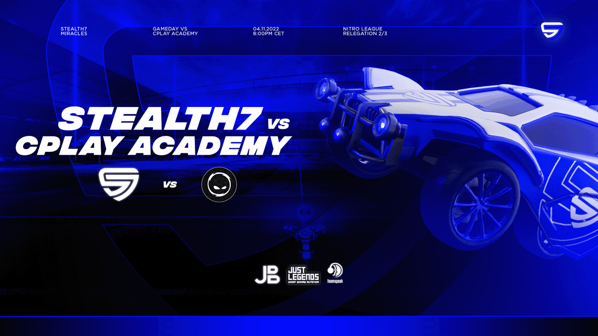 #MATCHDAY

Today 8:00PM CET, Relegation 2/3
Stealth7 Miracles vs <a href="/CPLAYgg/">CPLAY</a> #Academy

Roster:
🇩🇪<a href="/Kimboo_rl/">Kimbo</a>
🇩🇪<a href="/prownzyyy/">prownzyyy.</a>
🇩🇪<a href="/DiZzyy_rl/">DiZzy</a>

#S7CPL #S7 #S7fam #RocketLeague